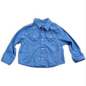 Wrangler Blue Printed Pearl Snap Long Sleeved Western Shirt Baby Boys Size 0-3 M